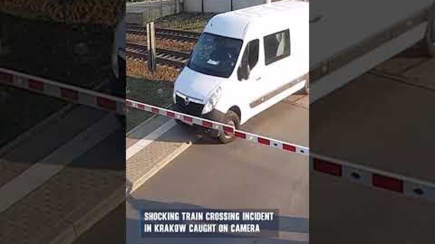 Shocking train crossing incident in Krakow caught on camera