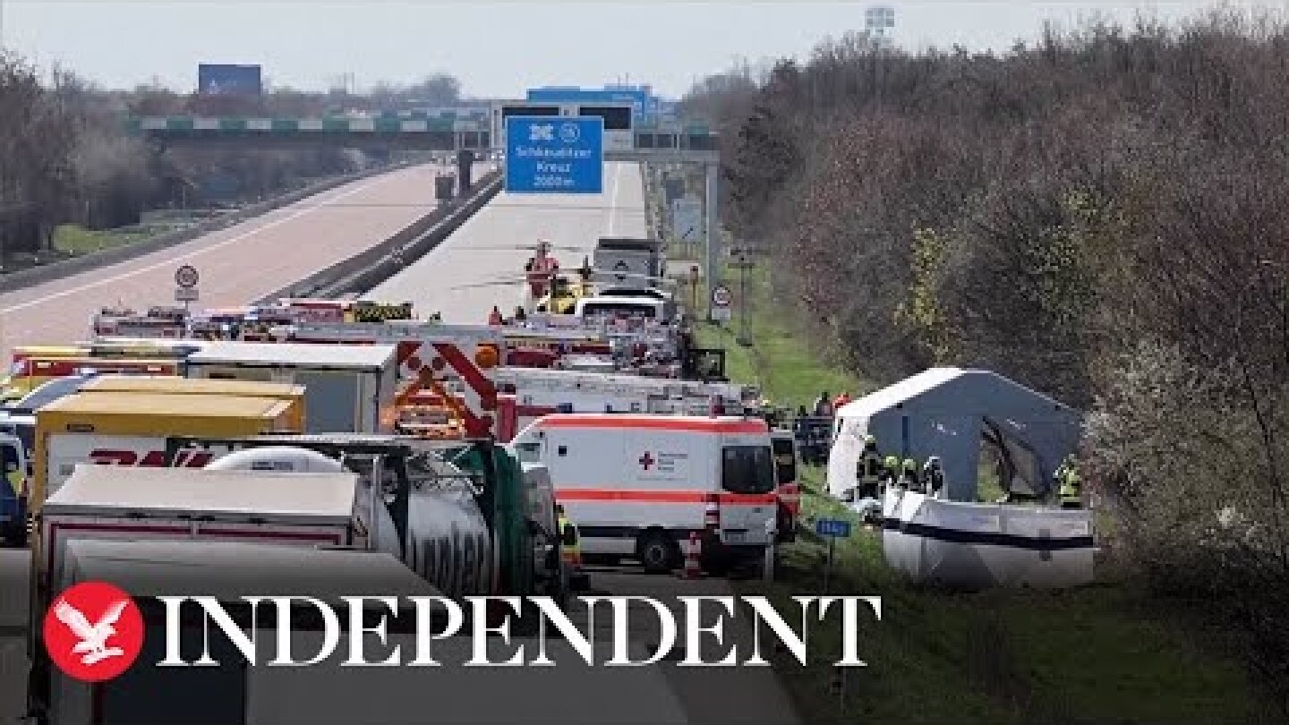 German bus crash scene as at least five people confirmed dead