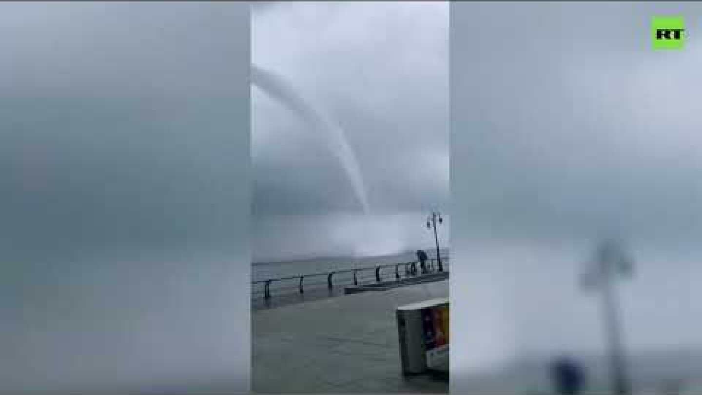 Huge waterspout swirls over the sea in northeast China
