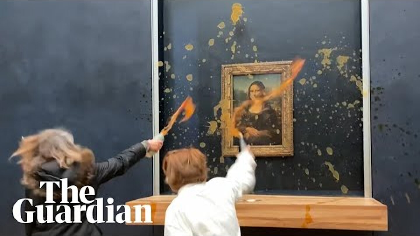 Moment protesters throw soup at Mona Lisa painting in Paris