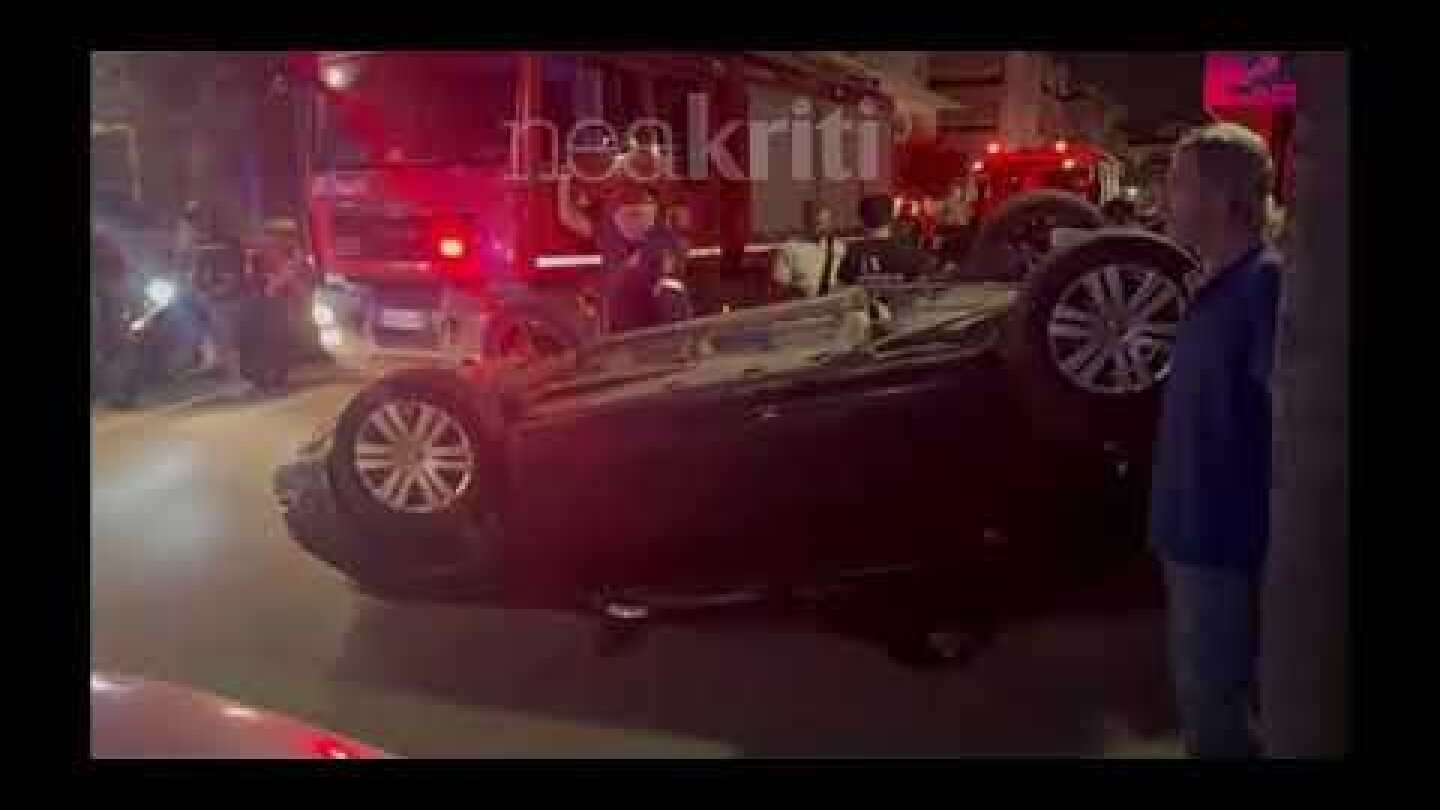 Ηράκλειο: Αυτοκίνητο ανετράπη στην Ανδρέα Παπανδρέου – Εγκλωβίστηκε άτομο