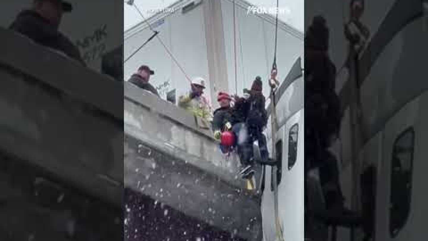 DRAMATIC RESCUE: First responders pull a driver to safety after 18-wheeler skidded off highway #fox