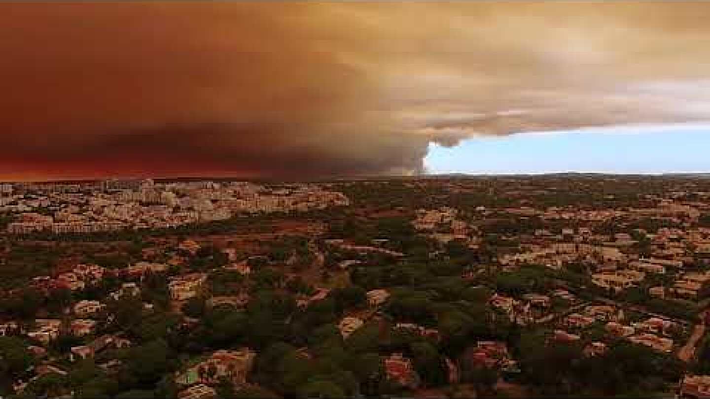 Incêndios Monchique e Silves vistos de Albufeira (Drone)