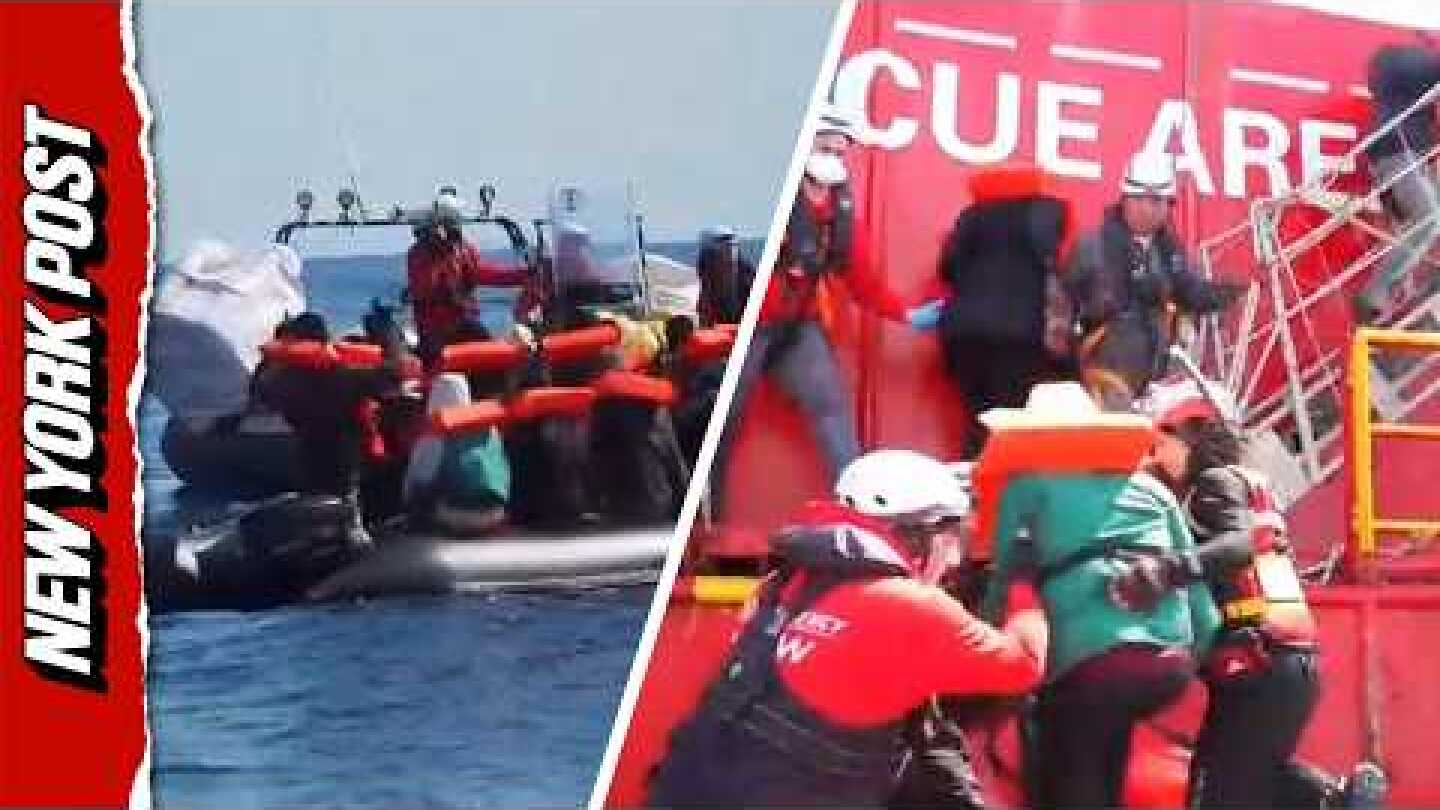 Migrants stranded in the central Mediterranean Sea rescued by Italian NGO