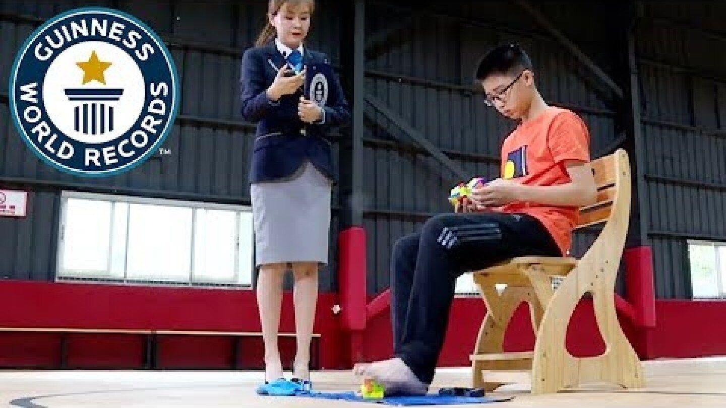 Fastest time to solve 3 Rubik's cubes with hands and feet - Guinness World Records Day 2018