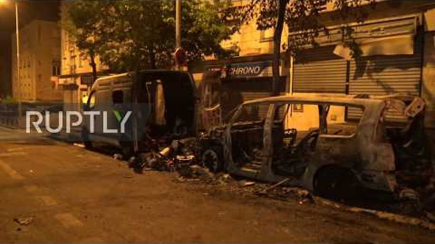 France: Vehicles burnt and damaged after clashes in Paris suburb