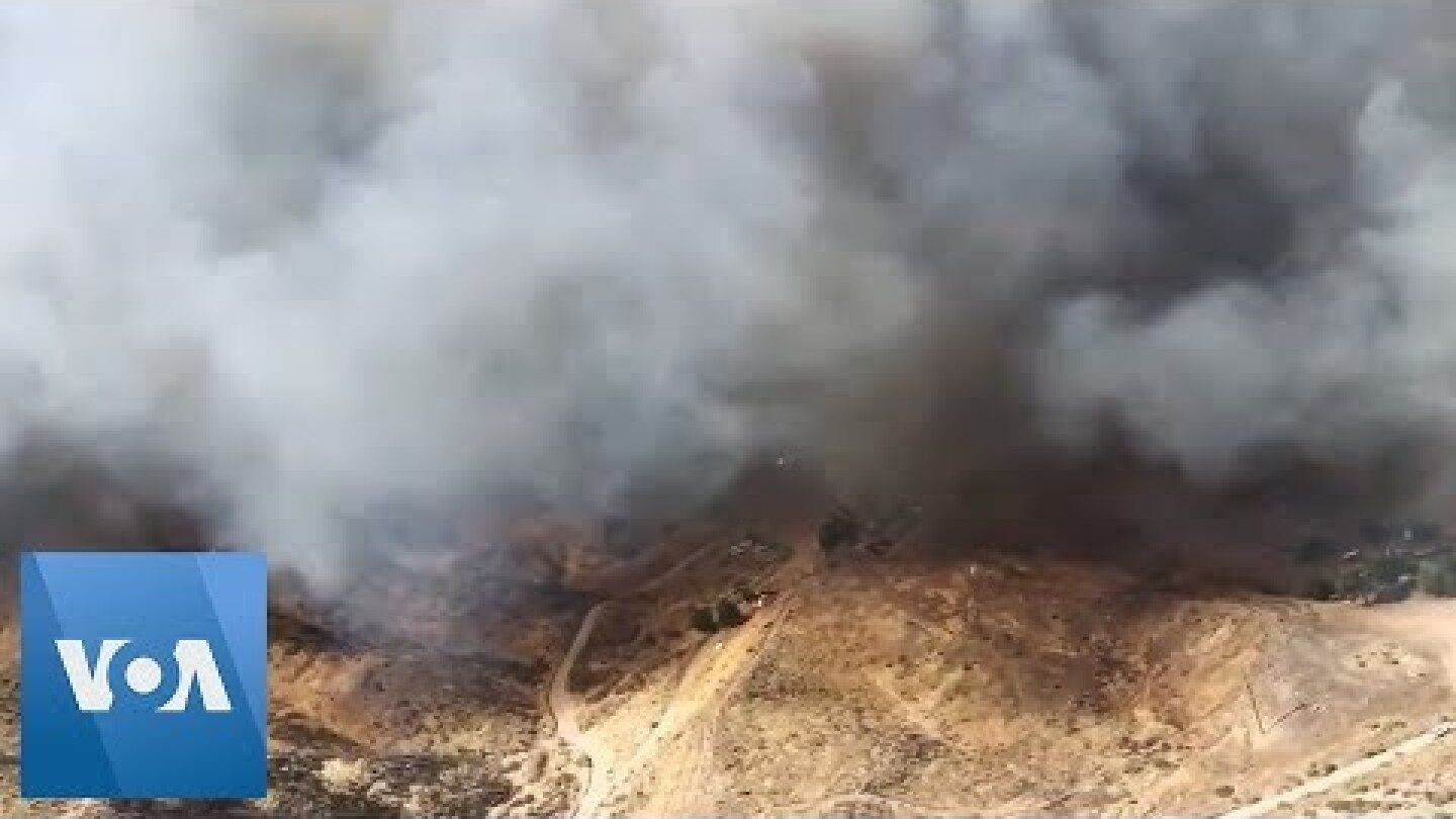 Helicopter View of Wildfire Burning In California