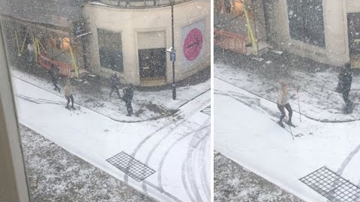 Commuter Spotted Skiing Through London