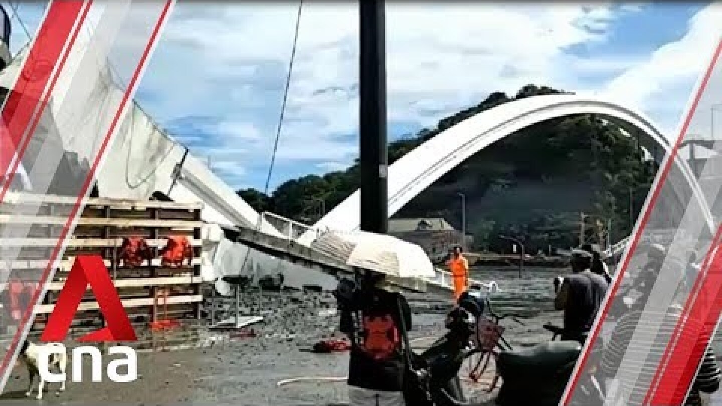 The moment a bridge collapsed into a harbour in Taiwan