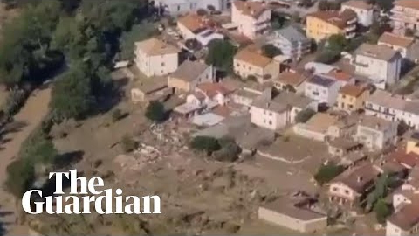 Aerial footage shows scale of damage after floods hit central-east Italy