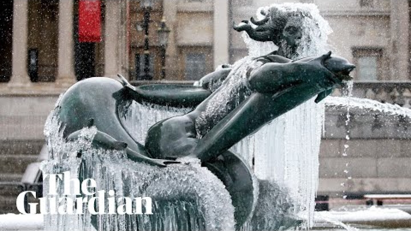 Icicles form on Trafalgar Square fountain as UK sees coldest night in past decade