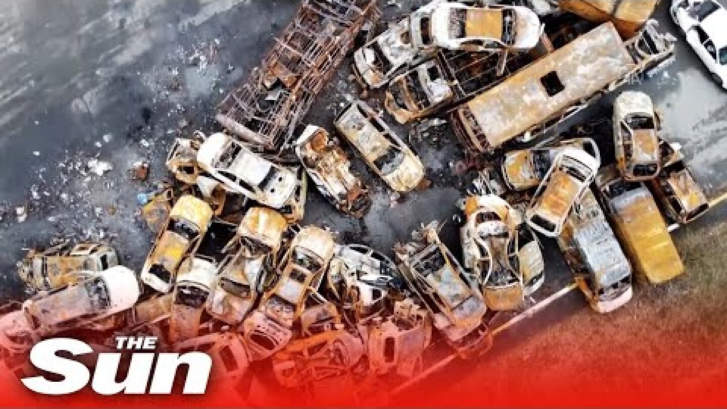 Vehicles destroyed by Russian attacks create auto graveyard in Irpin, Ukraine
