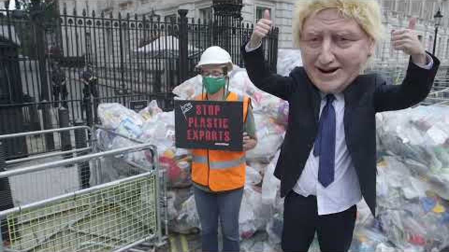 Greenpeace Dumps Plastic Waste Outside Downing Street