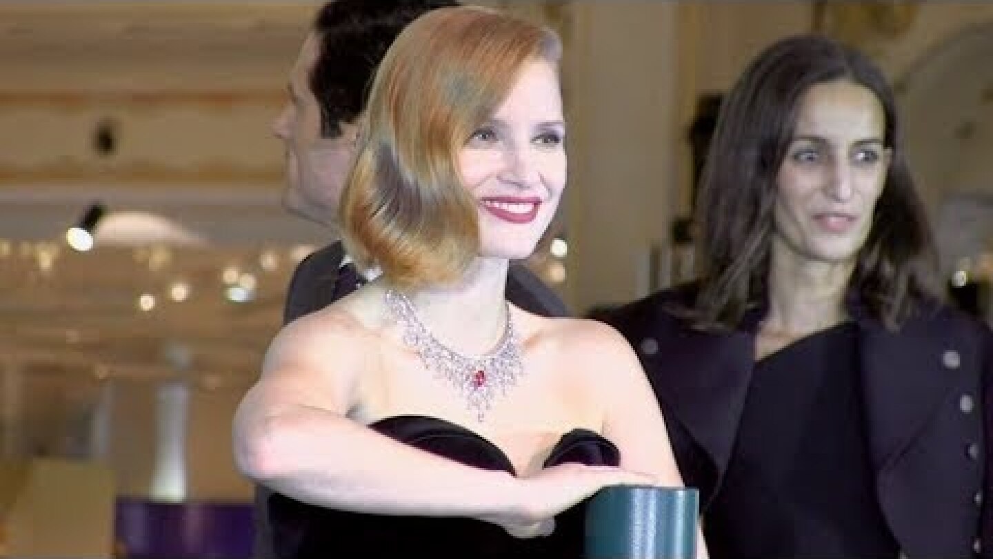 Jessica Chastain at the launch of Galerie Lafayette Christmas tree in Paris