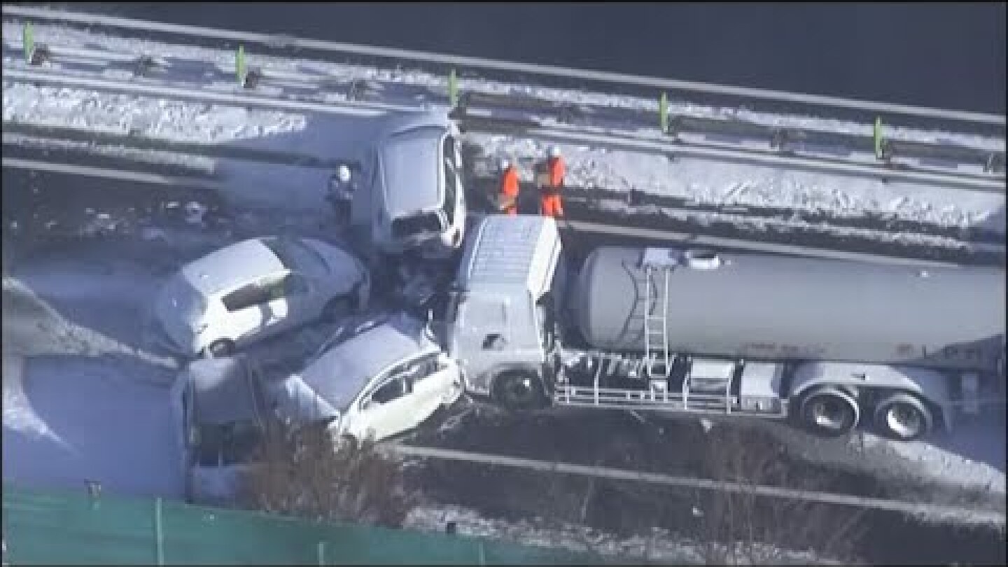 One dead after 130-car pileup on snowy Japan highway