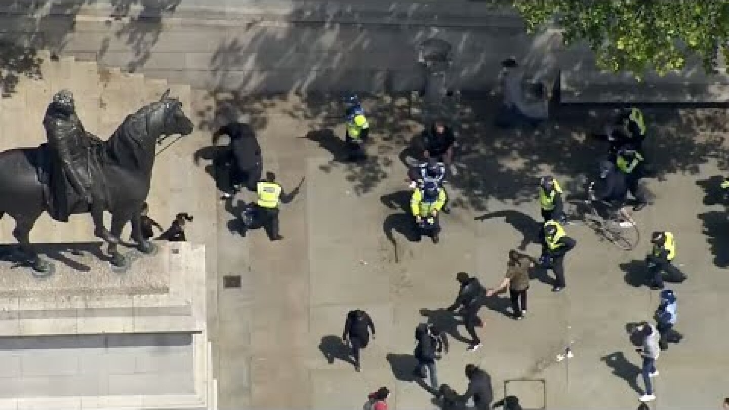 Aerial footage shows Far-Right protesters clashing with police in Trafalgar Square