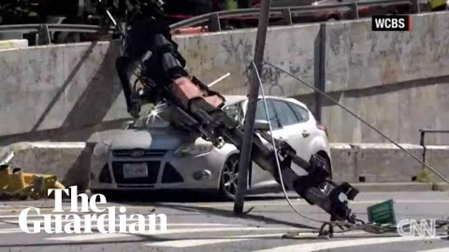 Woman narrowly escapes with her life after crane-like structure falls on her car in Bronx