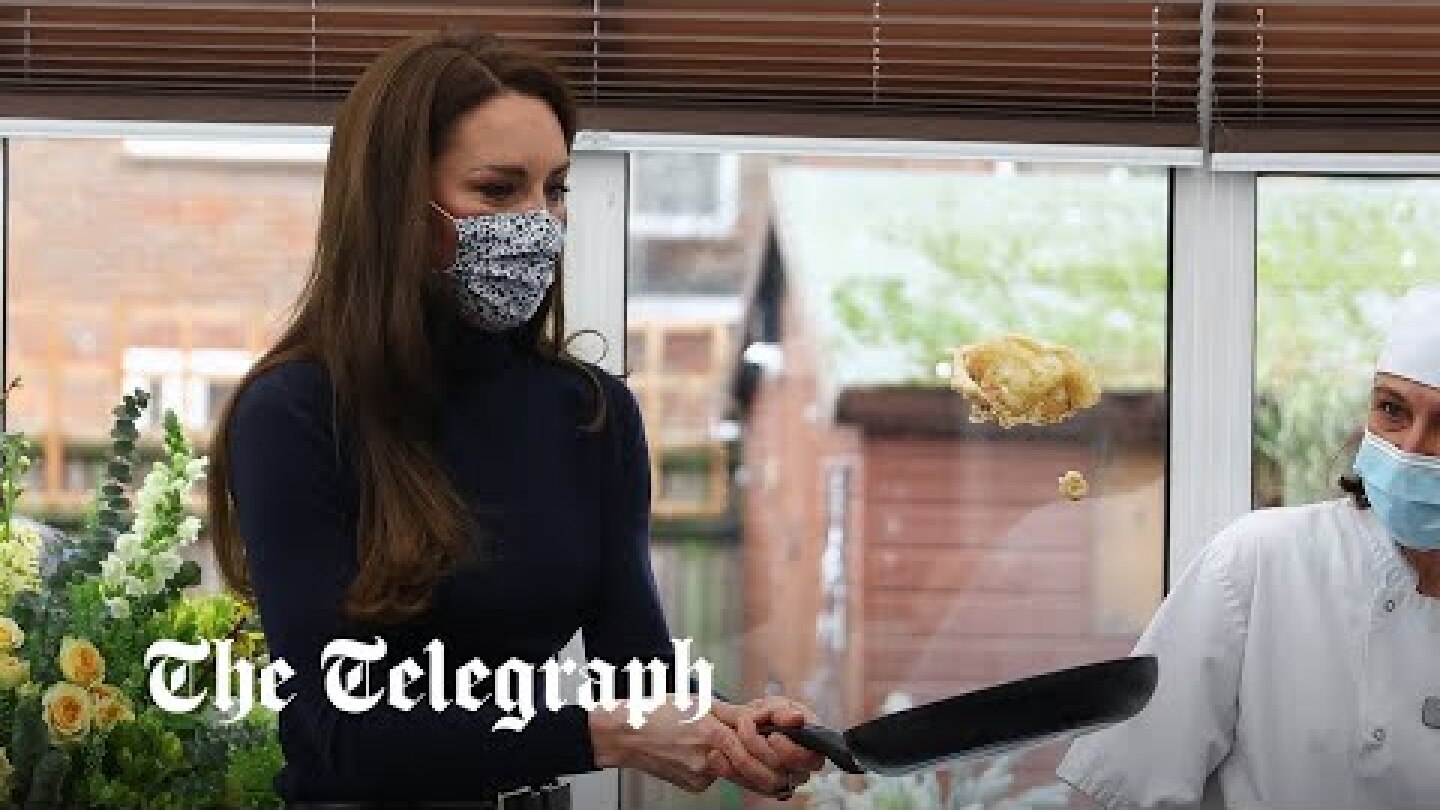 Funny moment Princess of Wales struggles to flip her pancake