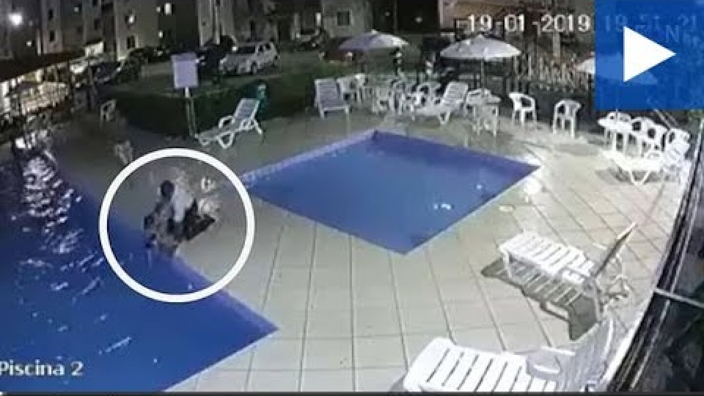 Moment Toddler Saved From Drowning In Swimming Pool In Brazil