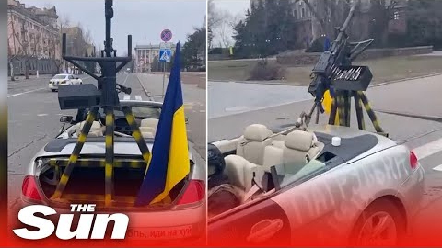 BMW convertible fitted with machine gun spotted in Mykolaiv, Ukraine amid Russian invasion