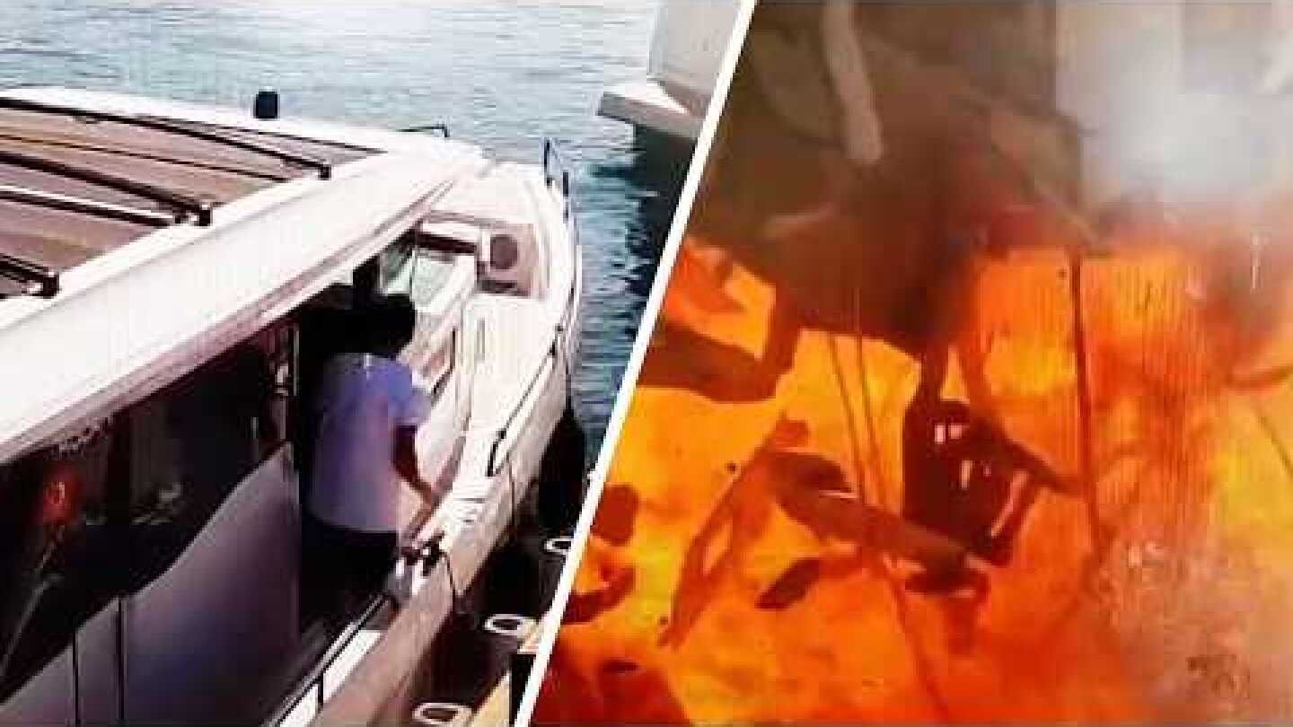 Wild moment yacht explodes after refueling in Turkey, injuring 3