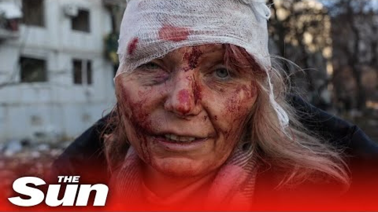 Civilians covered in blood as Russia bombs apartment in Ukraine