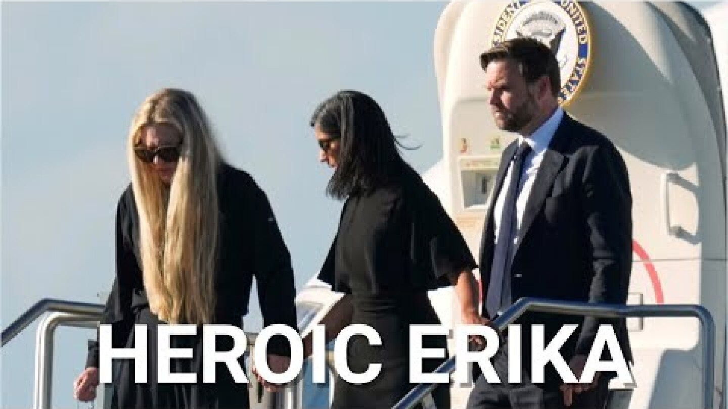 Heartbreaking moment Erika Kirk clutches Usha Vance’s hand as husband’s body returns to Arizona