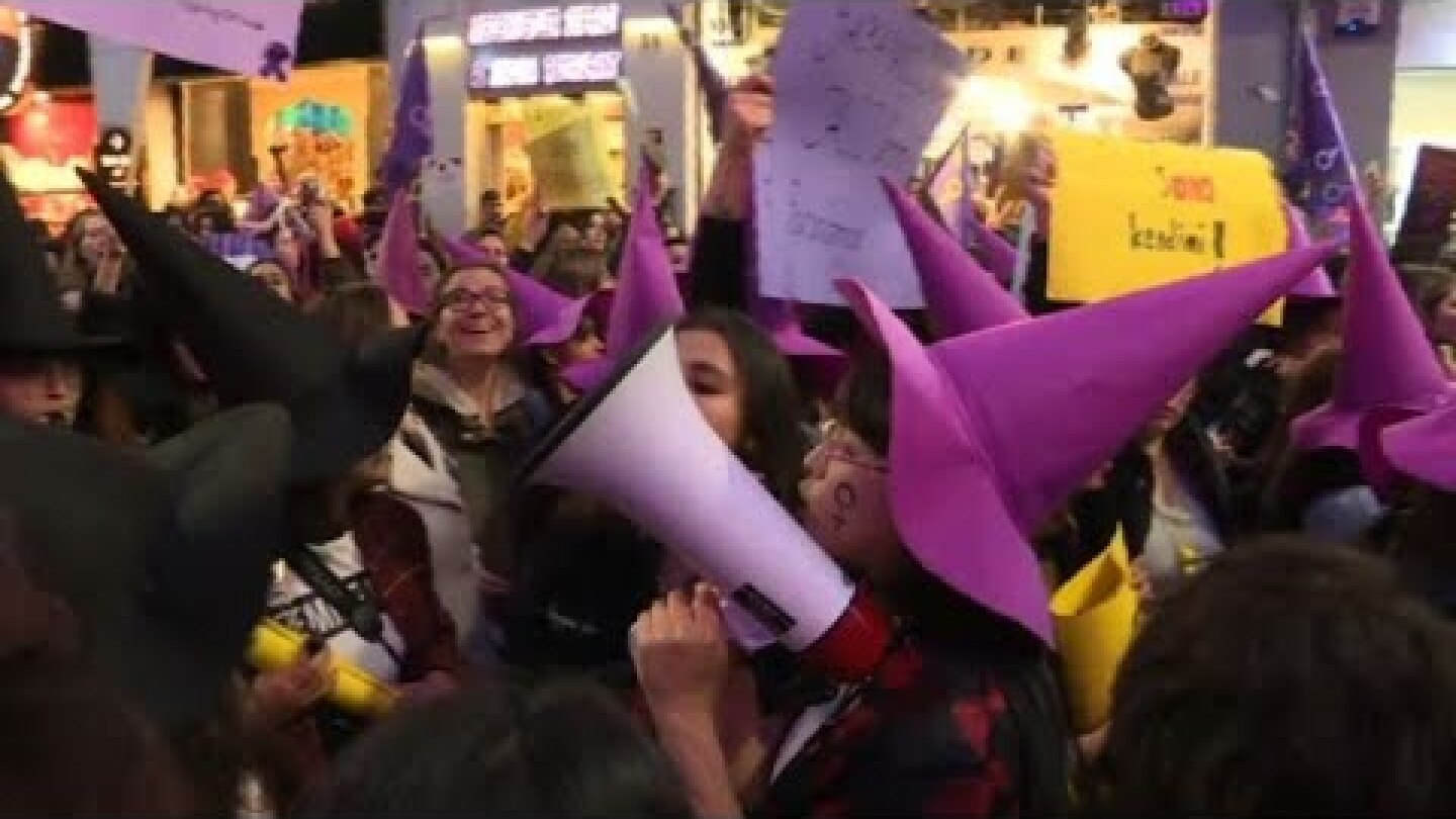 Women march in Istanbul on International Women's Rights Day