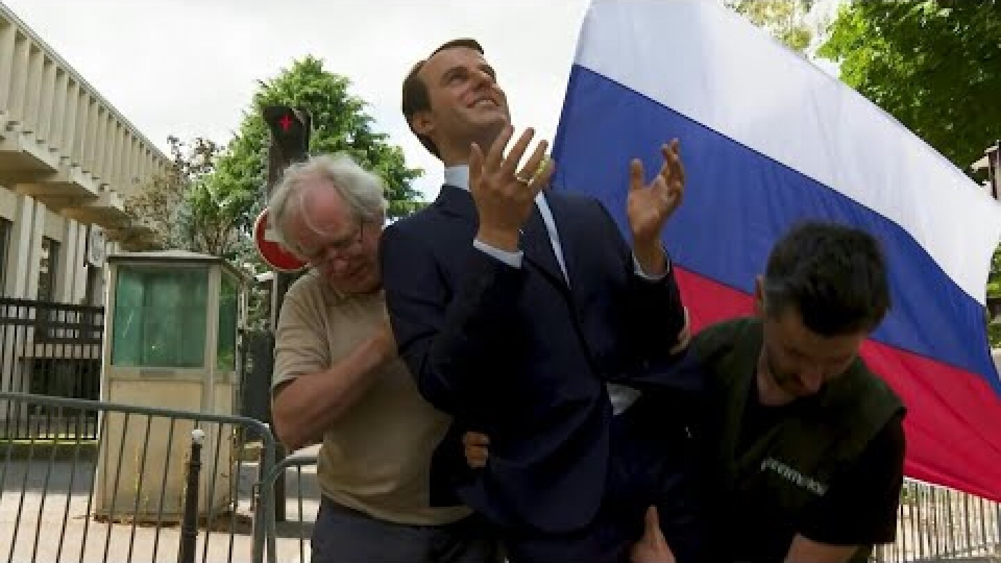 Paris: Activists steals Macron's wax figure for anti-Russia protest | AFP