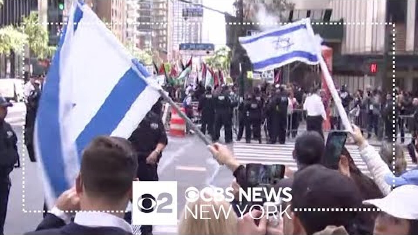 Protests supporting both Israel and Palestinians face off in NYC