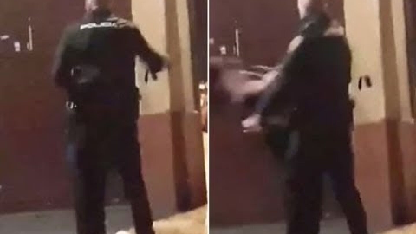 Police officer sparks fury after being filmed slapping woman and knocking her to the ground in Spain