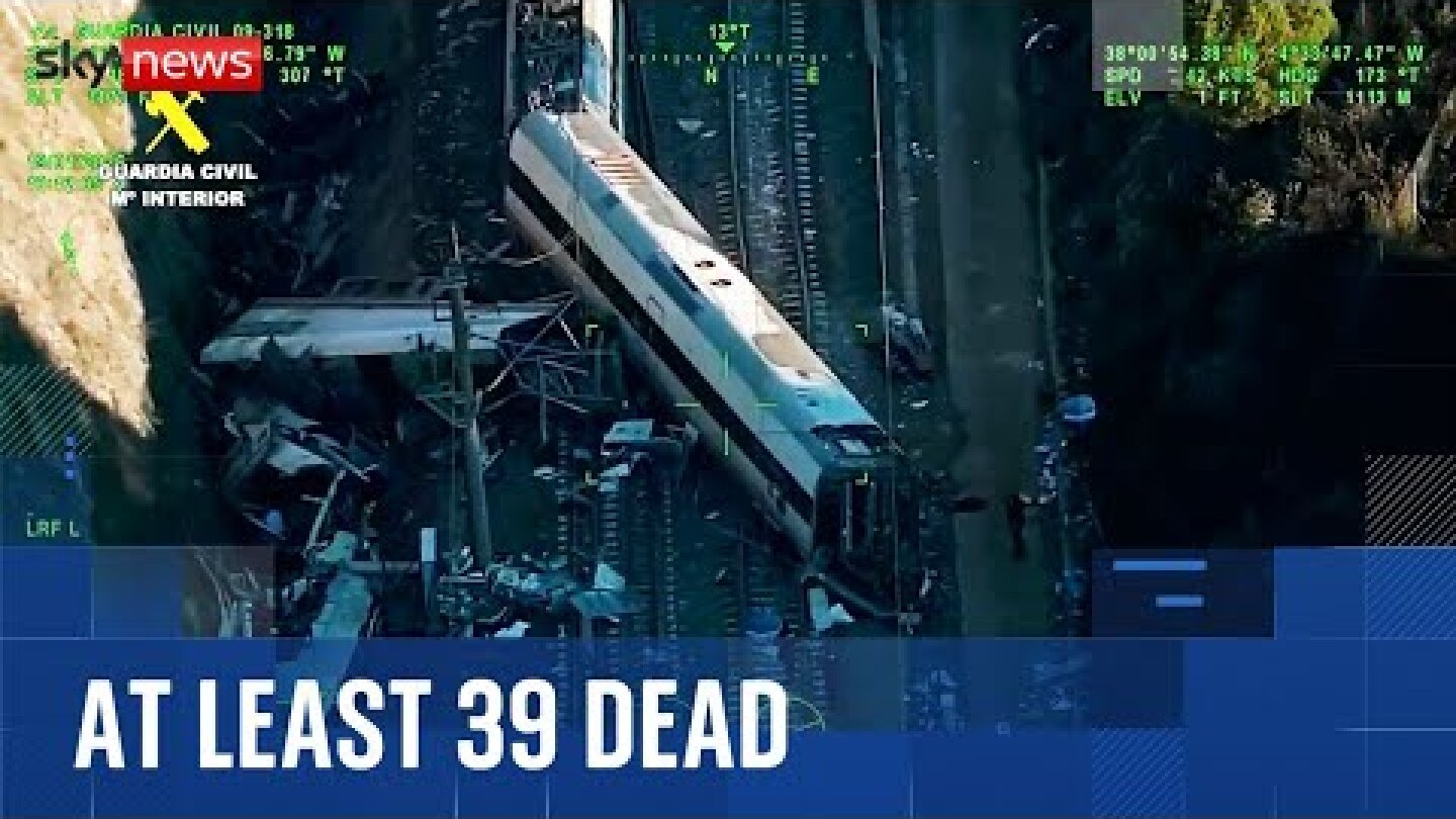 New aerial images of train derailment in Spain