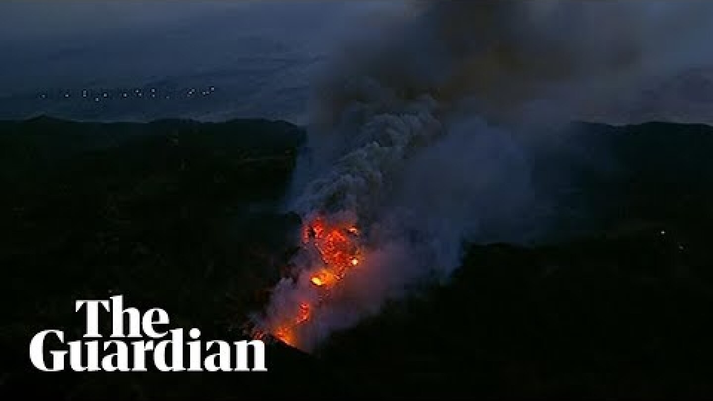 Aerial footage shows California fire continues to burn