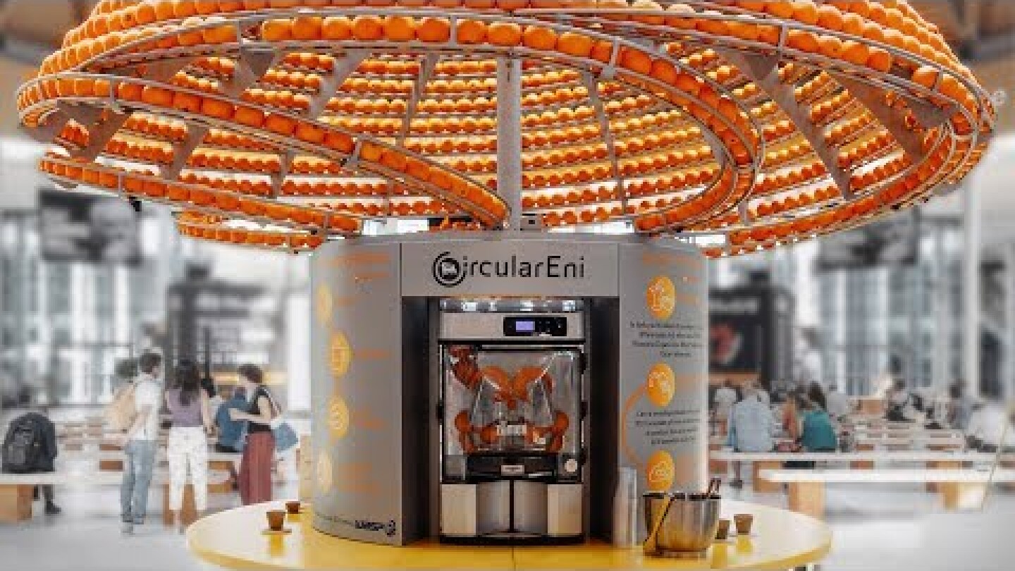Carlo Ratti's sustainable orange squeezer serves juice in bioplastic cups made from the peel