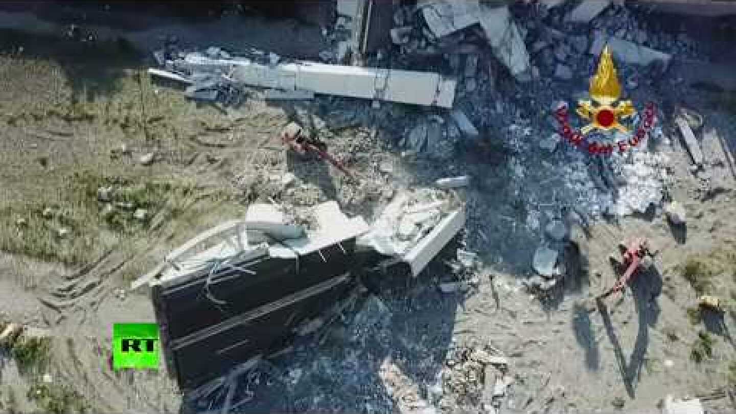 Aerial view: Aftermath of deadly Genoa bridge collapse