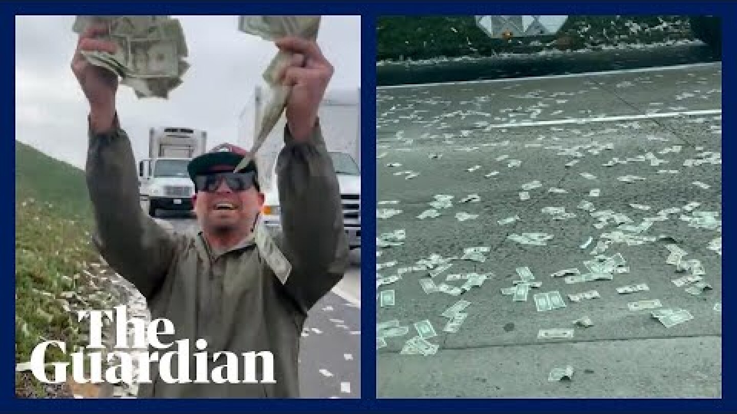 Drivers scramble to grab cash that spilled on to California motorway