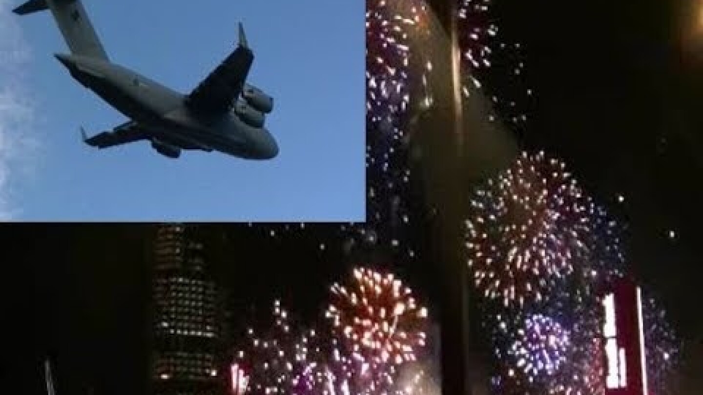 Brisbane RIVERFIRE 2019 C-17 + F 18 Flypasts and Fireworks Show