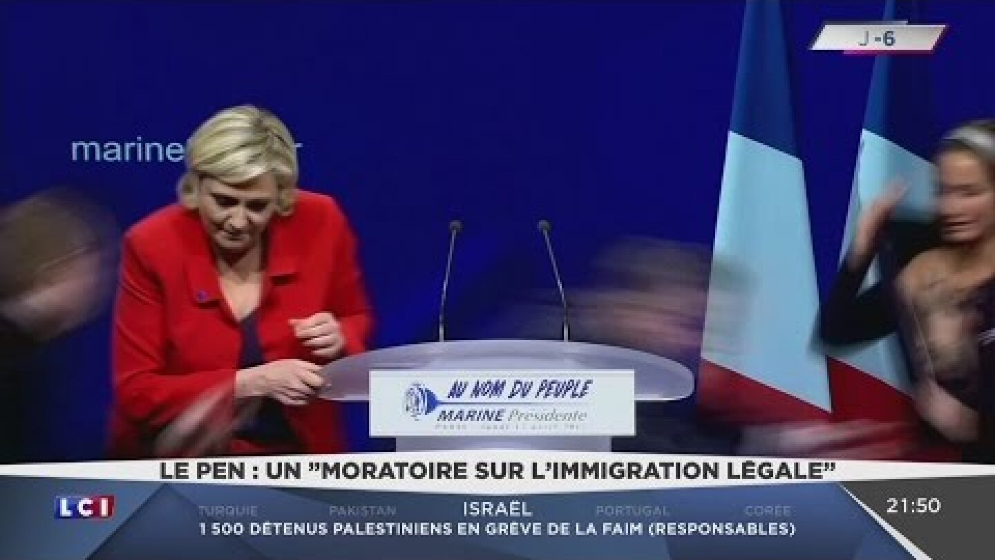Une femen se jette sur Marine Le Pen au meeting du Zénith de Paris (LCI, 17/04/17, 20h59)