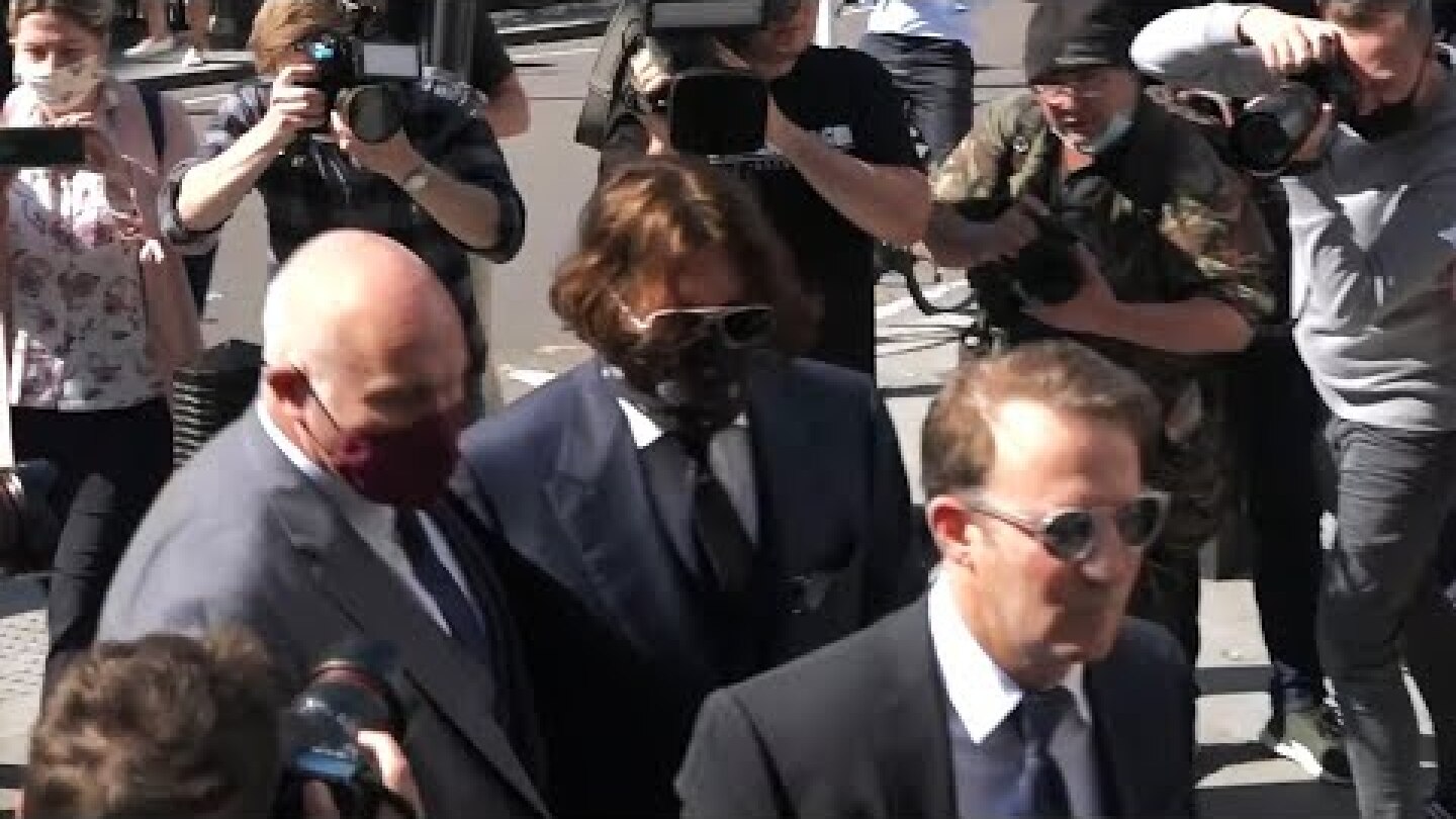Johnny Depp arrives at court for start of libel case against The Sun over claims he beat his ex-wife