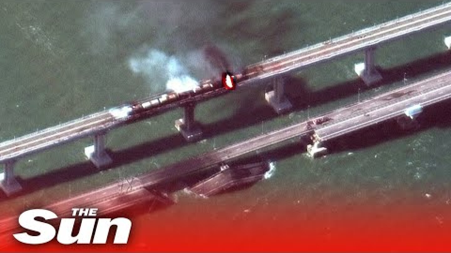 Satellite images show smoke rising from damaged Crimea bridge