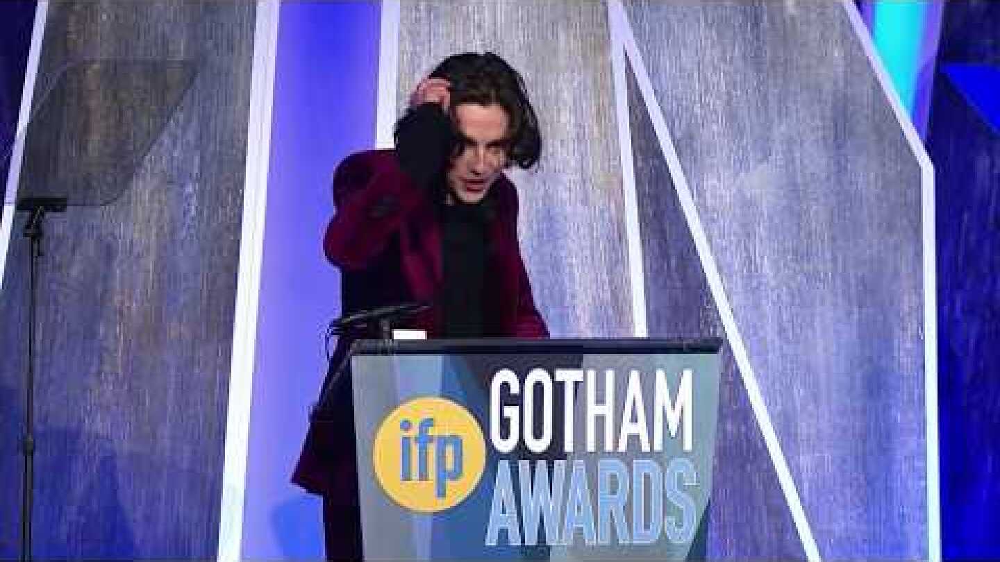 Timothée Chalamet winning the Breakthrough Actor Gotham Award for CALL ME BY YOUR NAME