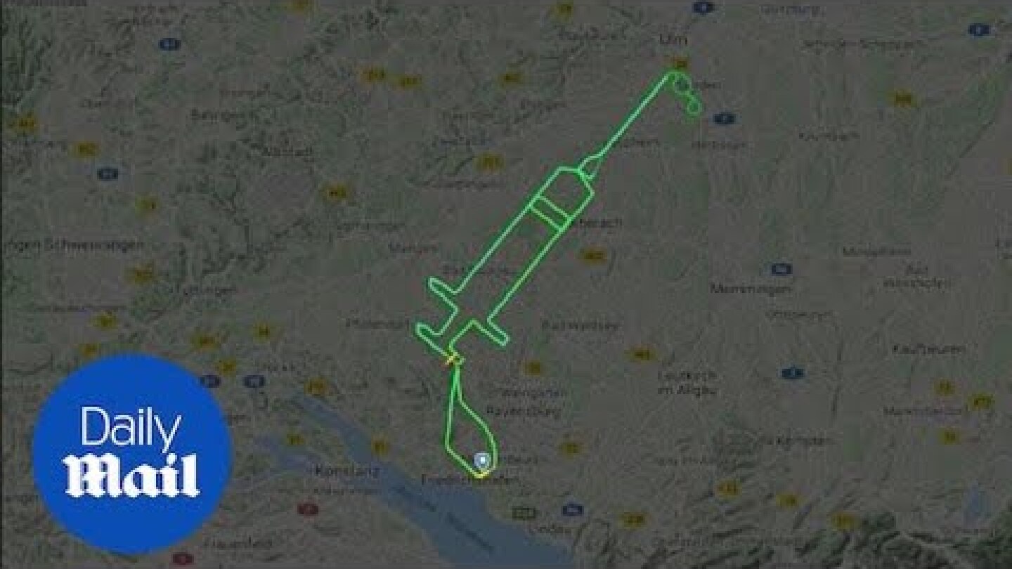 Pilot flies over Germany in shape of syringe to celebrate vaccine