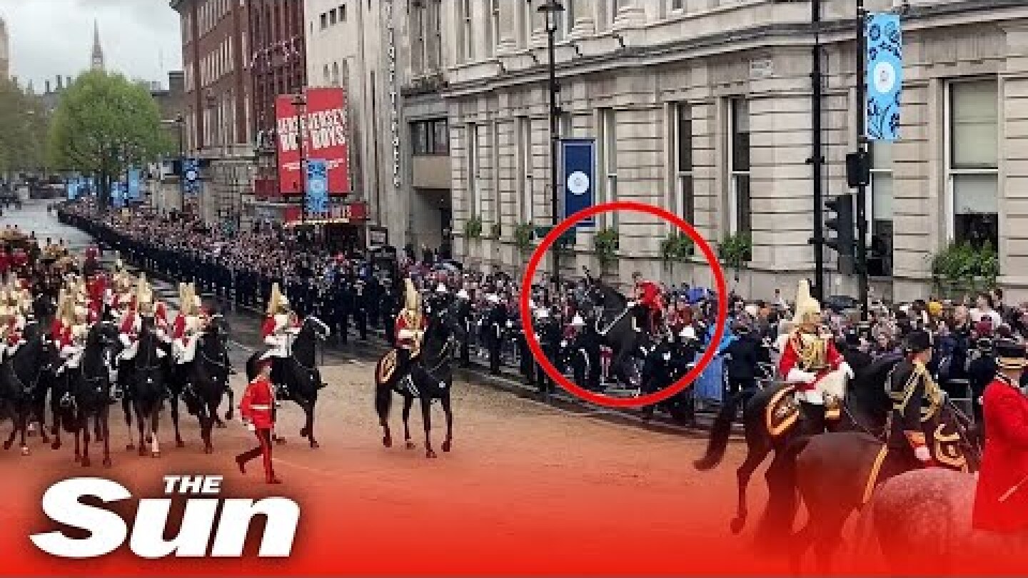 Horse crashes into barrier during royal procession after King's coronation