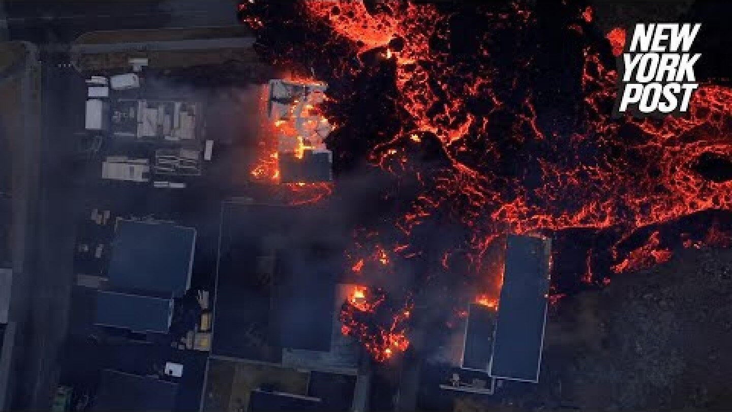 Video shows the moment lava pours over a home in Grindavik, Iceland