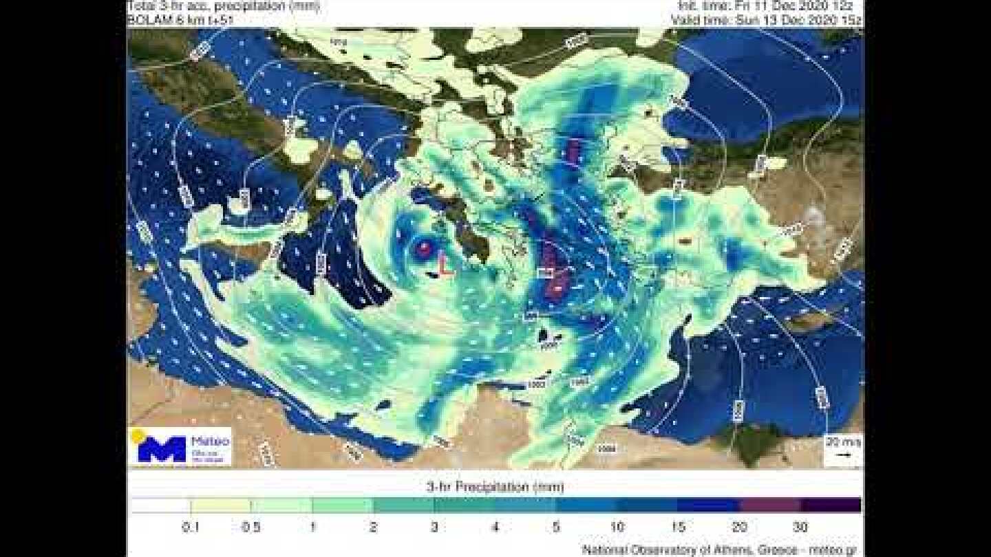 Meteo.gr: Υετός, άνεμος και πορεία του βαρομετρικού χαμηλού, 12-14/12/2020
