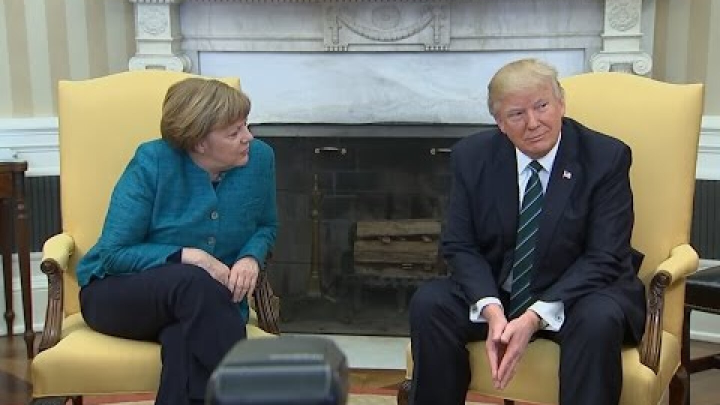 Trump​ appears to ignore requests for a handshake with Angela Merkel​