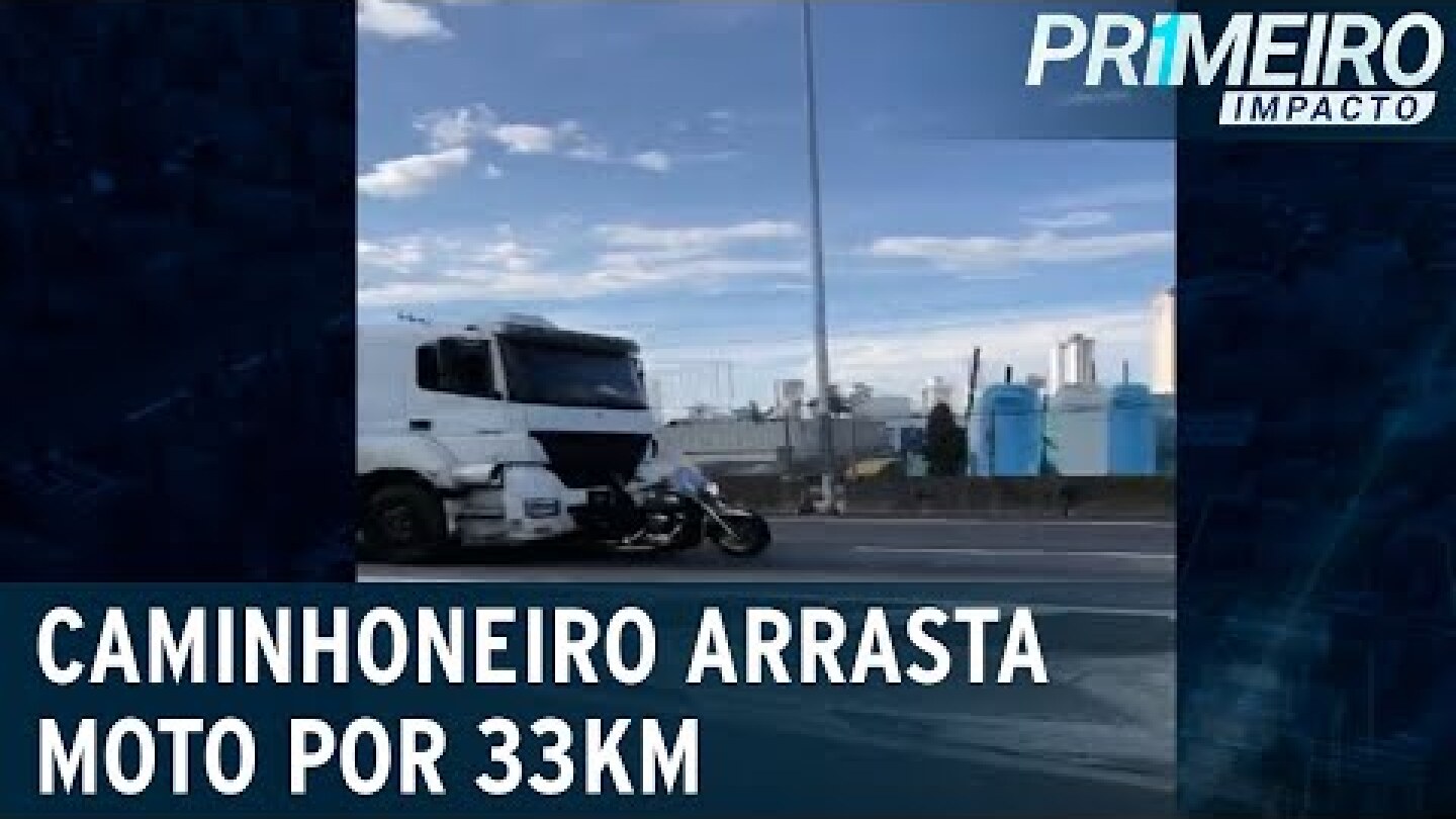 Caminhão arrasta moto por 33 km com vítima pendurada na cabine | Primeiro Impacto (08/03/21)