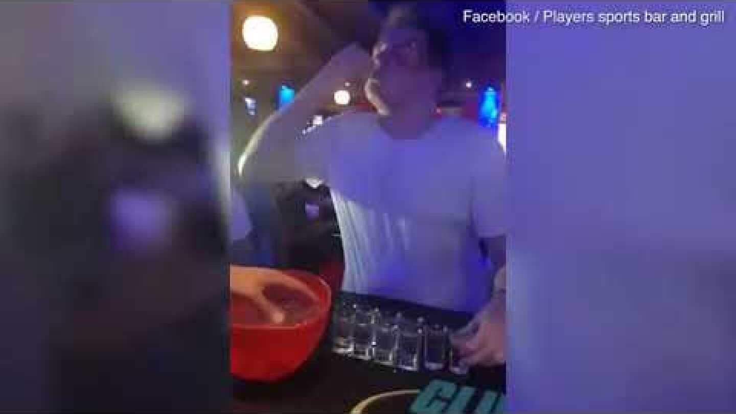 Shocking moment British guy downs 30 sambuca shots in 59 seconds