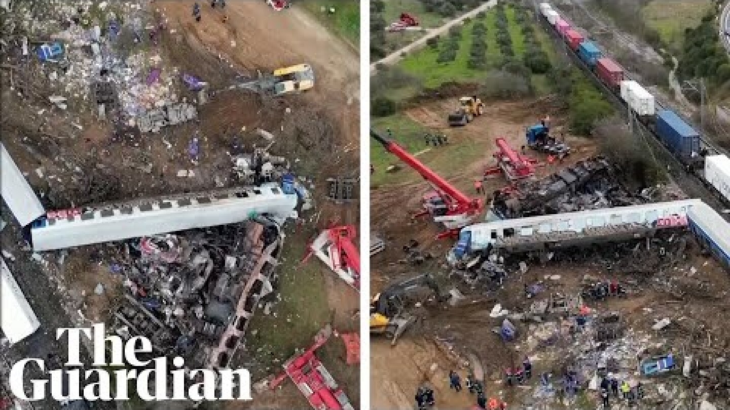 Greece: drone footage shows aftermath of head-on train crash