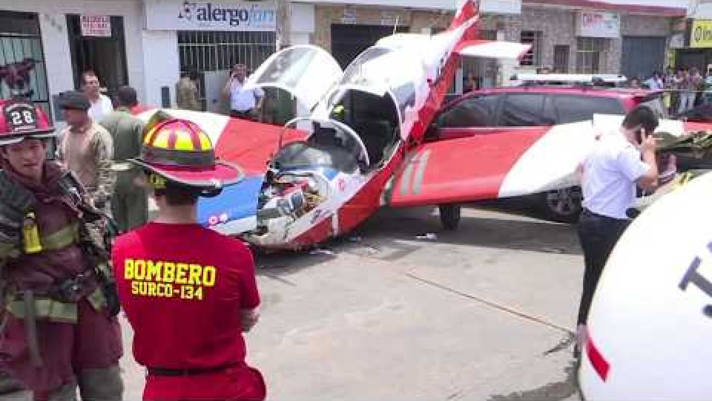 Peru Air Force Plane Crashes In Lima Street